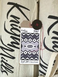 Close up of Pilot' rug swing tag.