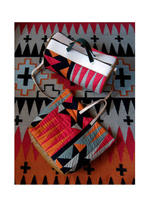 Peaks' rug, Elements' patchwork tote and duffel bag