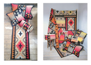 Peaks' runner with Elements' patchwork cushions and an overview picture.