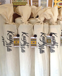 Hand printed cotton rug slips.