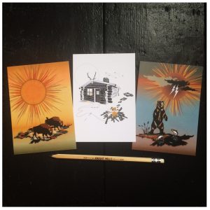 Sun Burst Bear + Bison with Cabin'