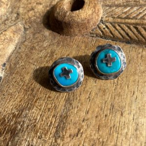 Handmade Silver + Genuine Sleeping Beauty Turquoise Moon Earrings.