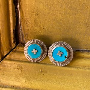 Large Handmade Silver + Genuine Sleeping Beauty Turquoise Sun Earrings.