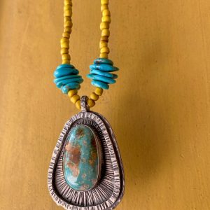 Natural Royston + Sleeping Beauty Turquoise Sterling Silver Necklace + Ring Set