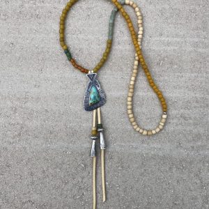 Sterling Silver + Rare Natural Montezuma Turquoise Sail Necklace.
