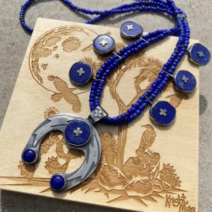 Handmade Silver + Lapis Lazuli Naja / Squash Blossom Necklace.