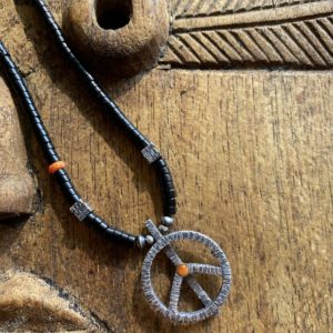 PEACE necklace sterling silver + spiny oyster.